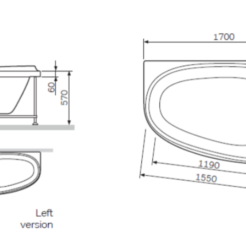 W80A-170L110W-A ванна акриловая 170х110 см левосторонняя шт AM.PM Like - Вид №3