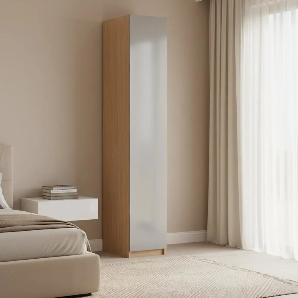 Шкаф распашной Лион серый глянец  40х232,2х54,5  с 2 полками, штангой и ящиком ЛДСП каркас дуб комано Santreyd STLM-2117950