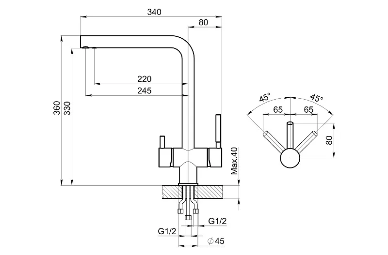KS-7011, МАТОВАЯ СТАЛЬ, СМЕСИТЕЛЬ КУХОННЫЙ KITCHEN SPACE GRANULA 7011-ST33 - Вид №2