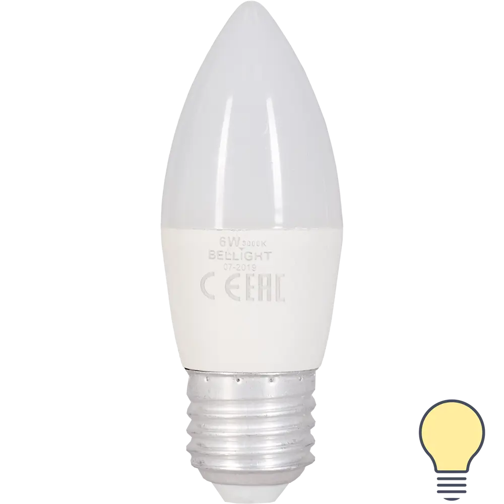 Лампа светодиодная Bellight E27 220-240 В 6 Вт свеча 480 лм, тёплый белый свет STLM-2103996