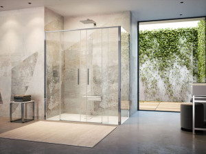 Стеклянная угловая душевая кабина с раздвижной дверью