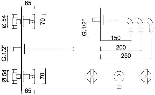 Rubinetteria Giulini Смеситель для умывальника настенный на 3 отверстия G3 sun-id-1412313 - Вид №1