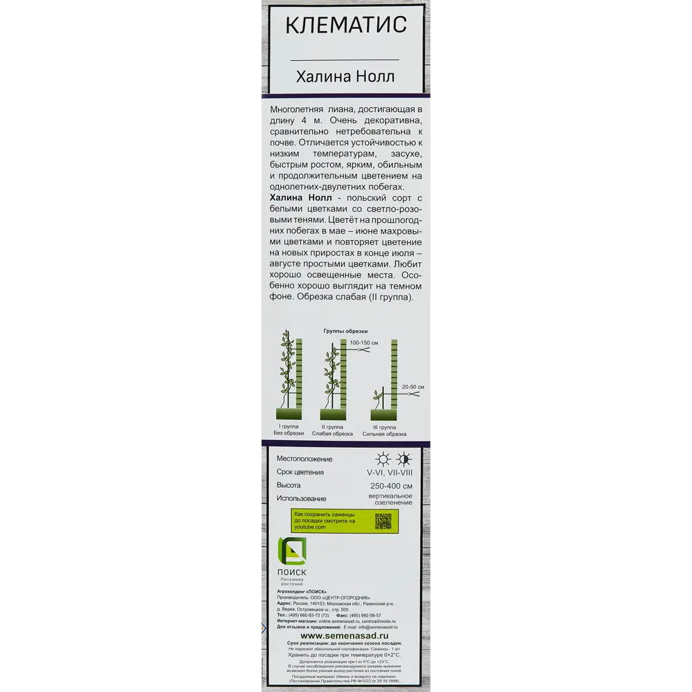 Клематис крупноцветковый Халина Нолл h200 см Santreyd STLM-2124468 - Вид №2