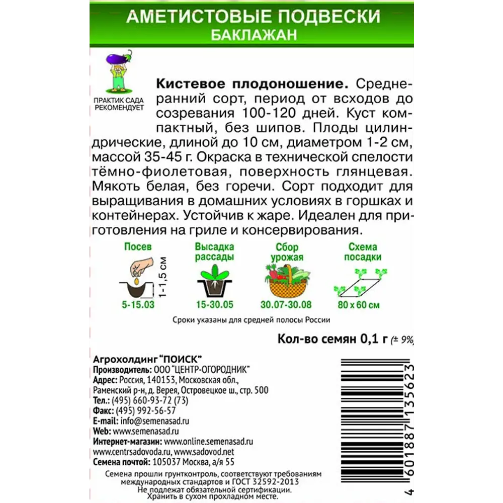 Баклажан Аметистовые подвески от ПОИСК - миниатюрные плоды для домашнего огорода 83577751 STLM-0042054 - Вид №1