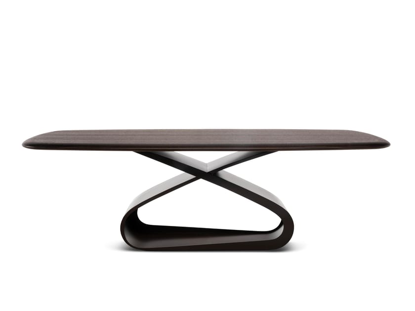 Обеденный стол из нержавеющей стали с дубовой столешницей Natuzzi Italia узел ARCH-00094451