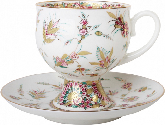 10595256 Императорский фарфоровый завод Чашка с блюдцем "Классическая" "Золотые ветви" Фарфор костяной 