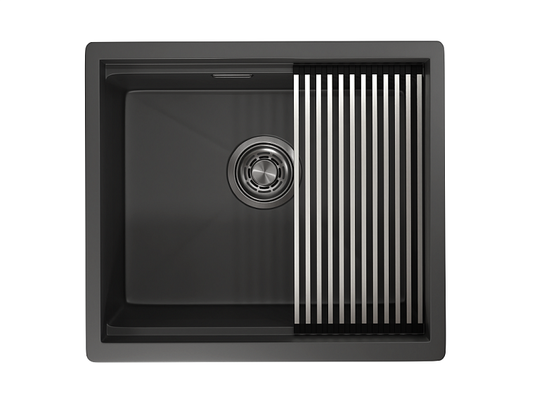 KS-5045U, ЧЕРНЫЙ МАТОВЫЙ, стальная кухонная мойка KITCHEN SPACE GRANULA KS-5045U-ST357 - Вид №2