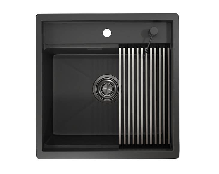 KS-5051, ЧЕРНЫЙ МАТОВЫЙ, стальная кухонная мойка KITCHEN SPACE GRANULA KS-5051-ST360 - Вид №2