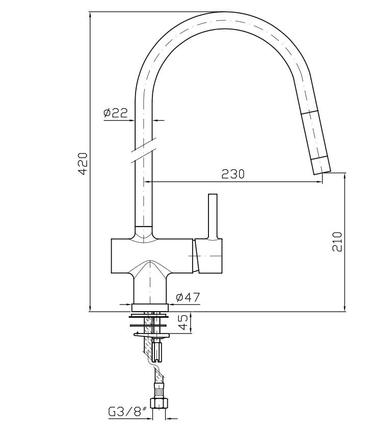 Однорычажный смеситель для кухни с выдвижным ручным душем Zucchetti Pan S ARCH-00029410 - Вид №7