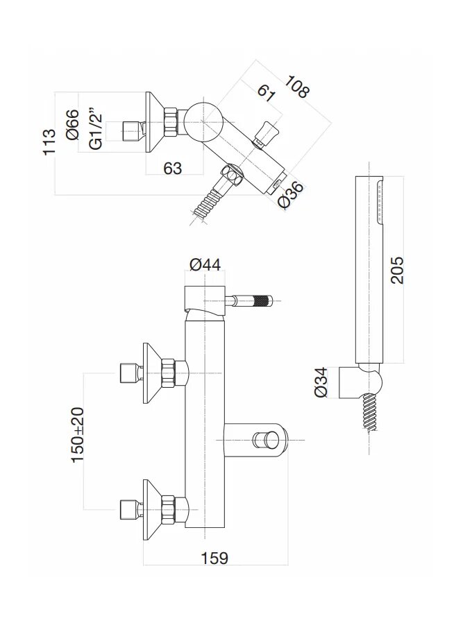 RI850101010 Смеситель для ванны Webert Rimini - Вид №1