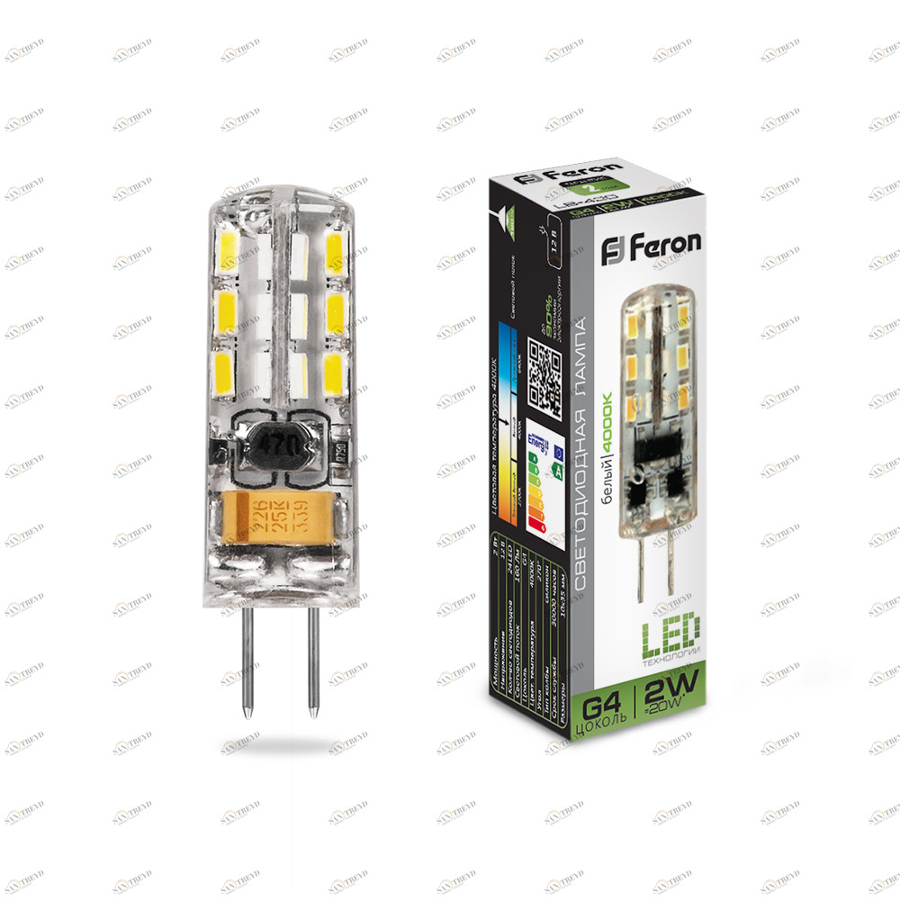 Лампа светодиодная Feron 12V G4 2W 4000K LB-420 25448 FERON  00-3956512 Прозрачный 