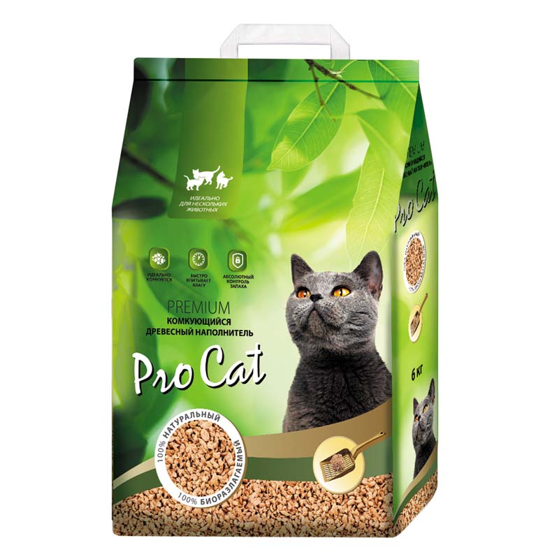 ПР0051472 Наполнитель для кошачьего туалета комкующийся древесный 6кг Pro Cat 