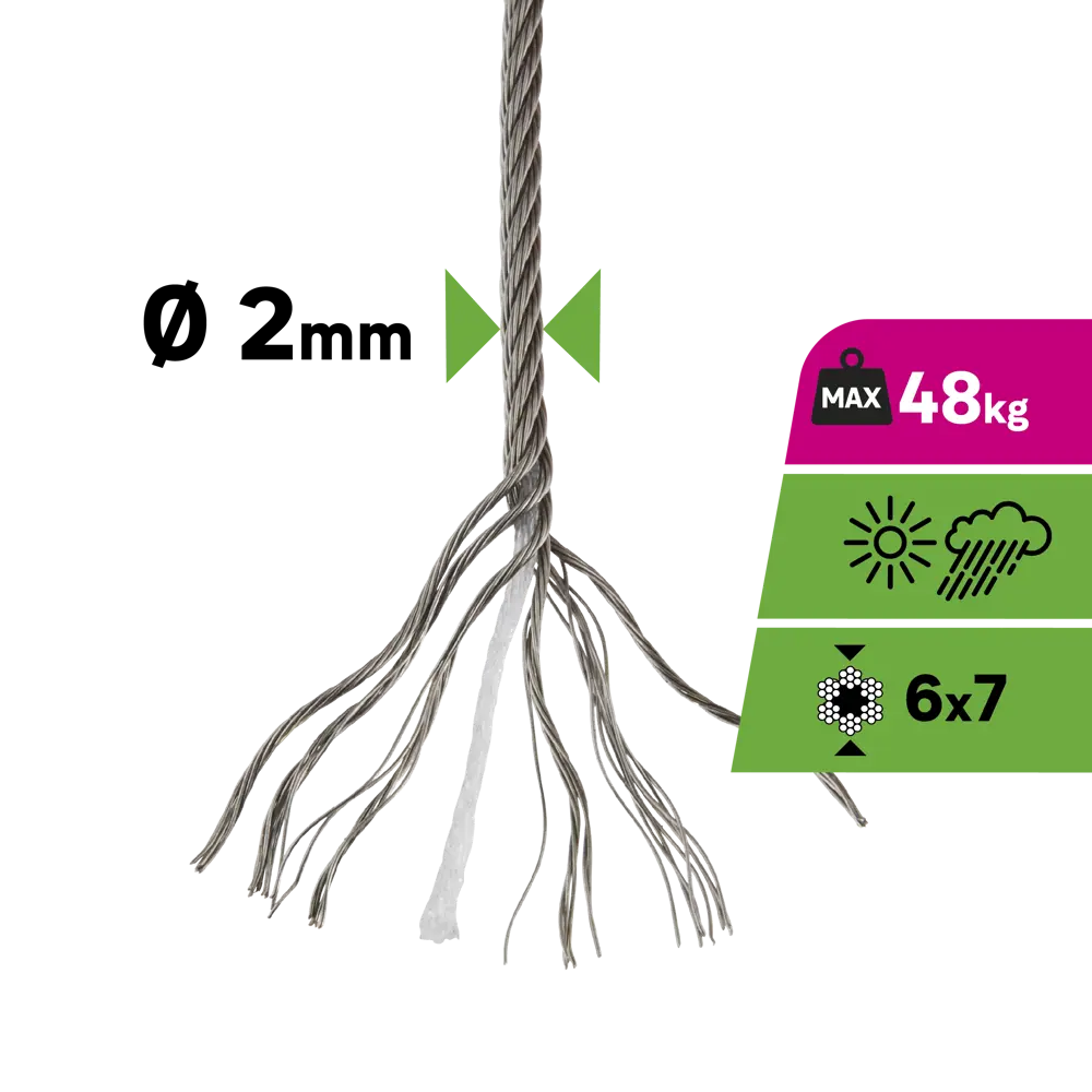 Трос Standers нержавеющая сталь А4 DIN 3055 2 мм цвет серебро 50 м/уп STLM-2039197 - Вид №2