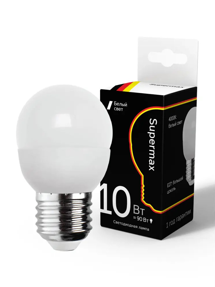 90717812 Лампа светодиодная SUPERMAX Sup_LED10wGL45E2740 E27 220-230 В 10 Вт шар малый матовая 800 Лм нейтральный белый свет STLM-0352523