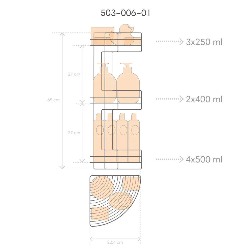 Полка для ванной ЧМЗ Новые горизонты 503-006-01 угловая 3 яруса 23x23x65.3 см цвет хром 82484984 STLM-2115425 - Вид №10