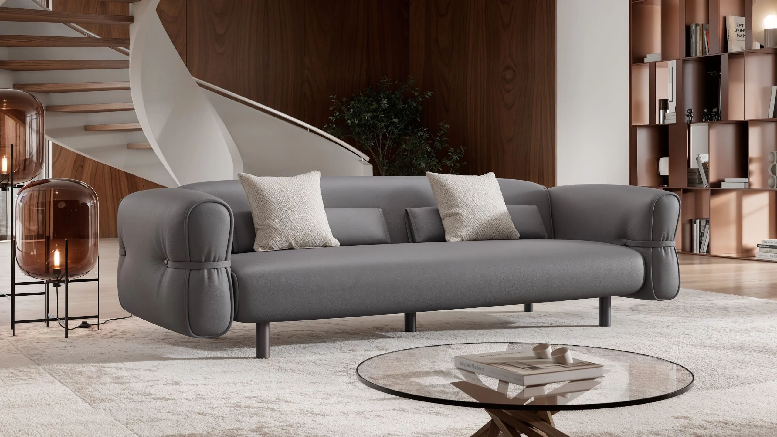 Кожаный линейный диван Sofanella Briano ARCH-00135190 - Вид №1