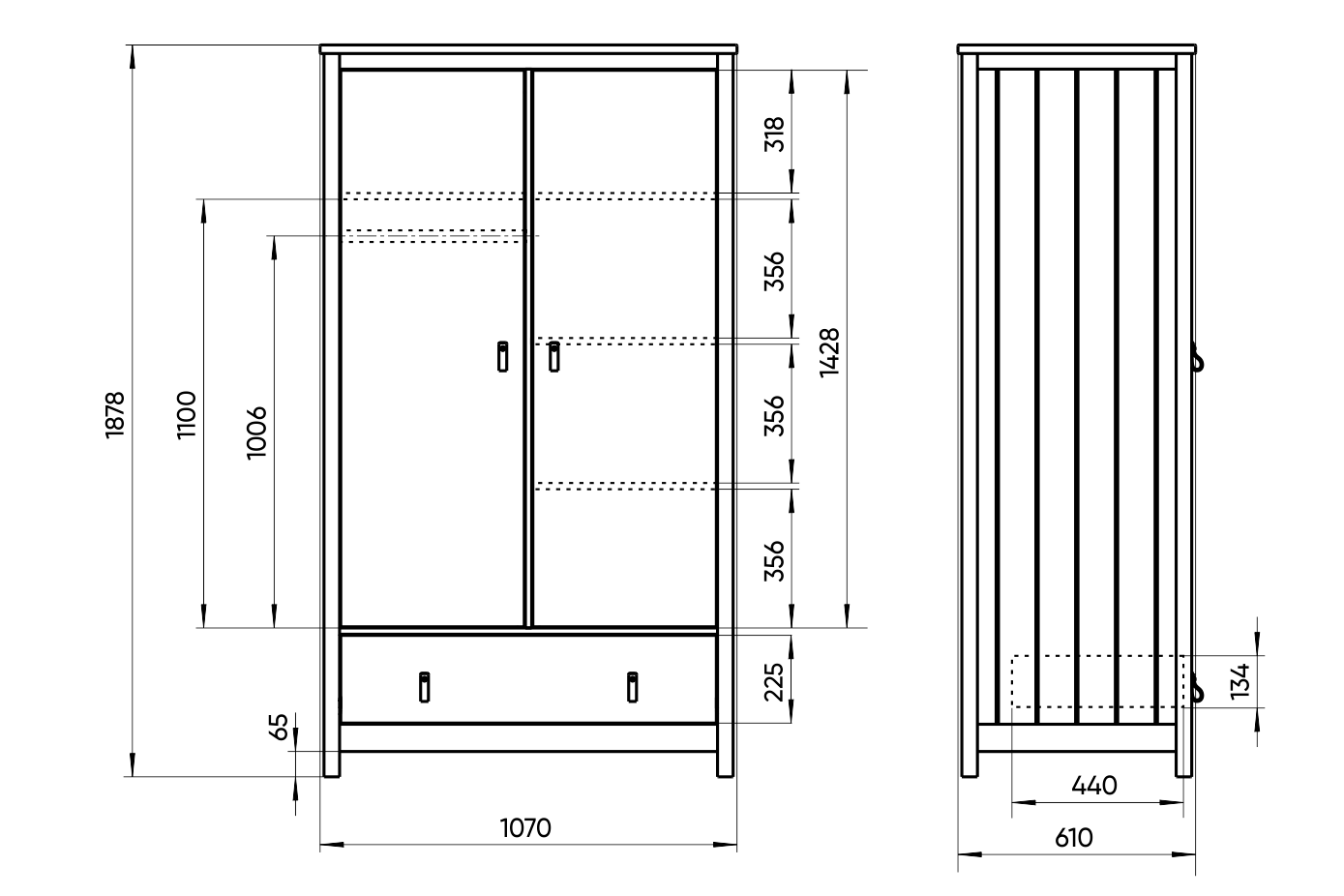 Шкаф распашной серый с 2 дверцами и ящиком Wood ELLIPSE ELLIPSE WOOD 00-3951343 Серый Santreyd  - Вид №4