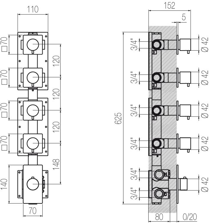 Radomonte Смеситель для душа из нержавеющей стали с 5 отверстиями и переключателем Okami Ter57-o - Вид №1
