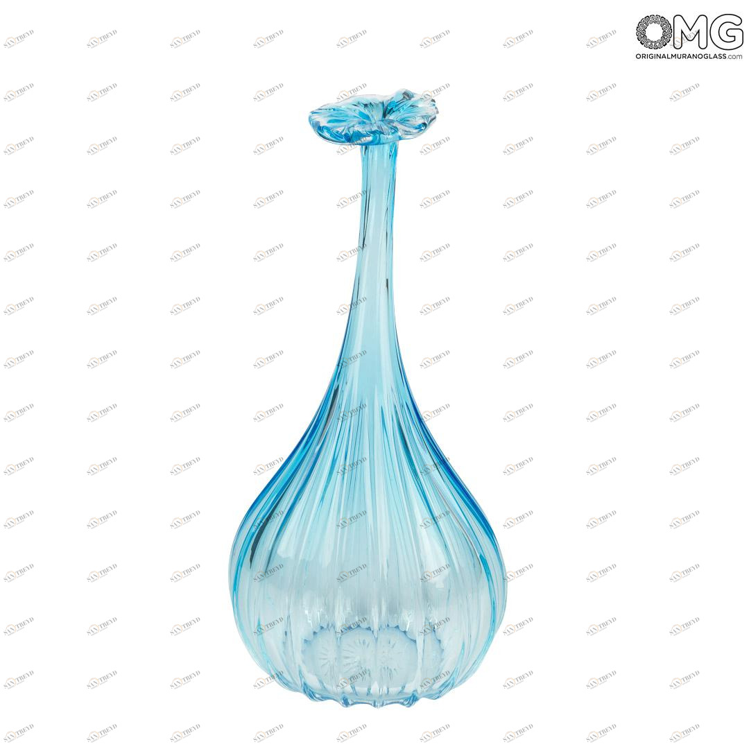 2872 ORIGINALMURANOGLASS Дутая ваза из муранского стекла с тонким горлышком - голубая - Original Murano Glass OMG 17 см 