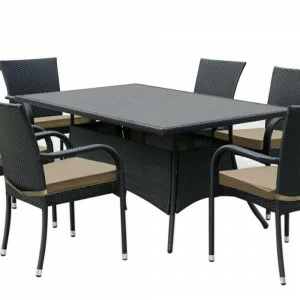 Обеденный стол из искусственного ротанга черный Afina Black AFINA  00-3881225 Черный