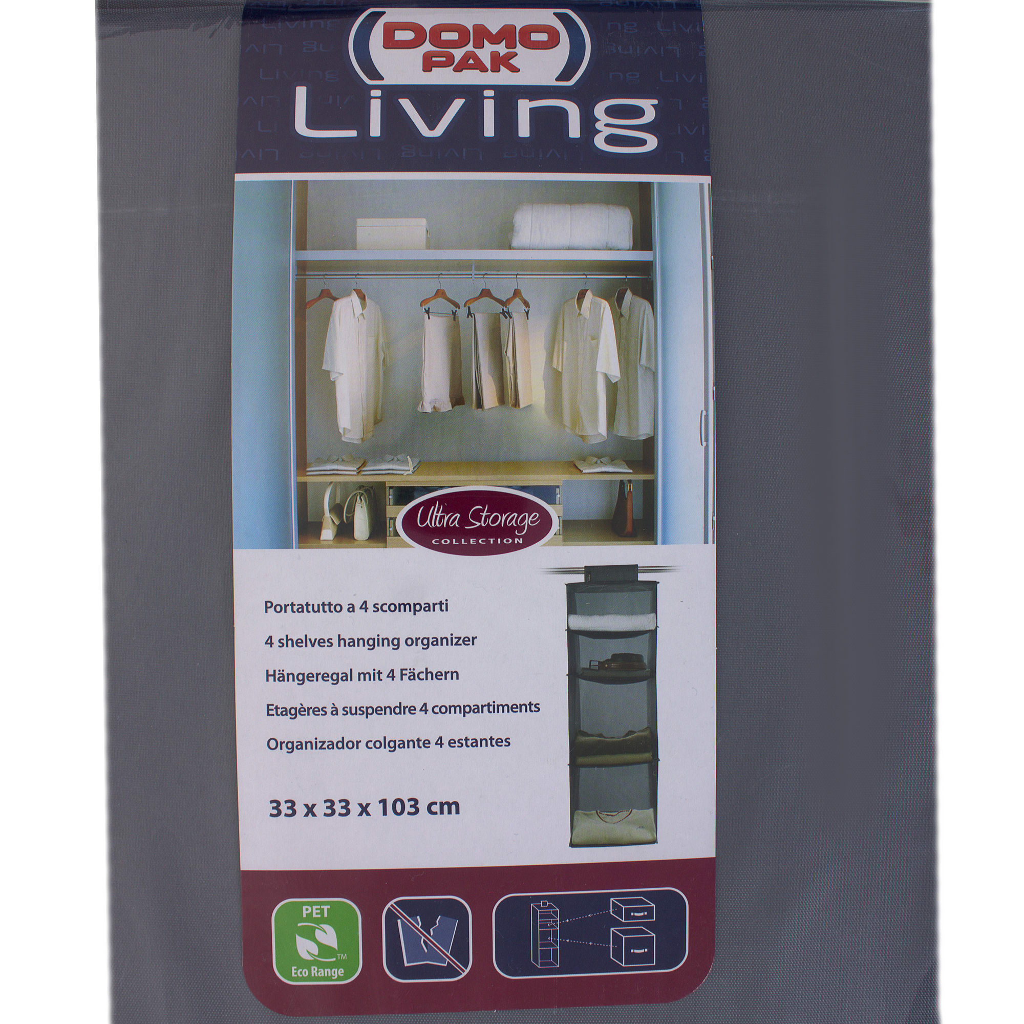 17152490 Органайзер подвесной 4 полки 33х33х103 см цвет серый Santreyd  - Вид №2