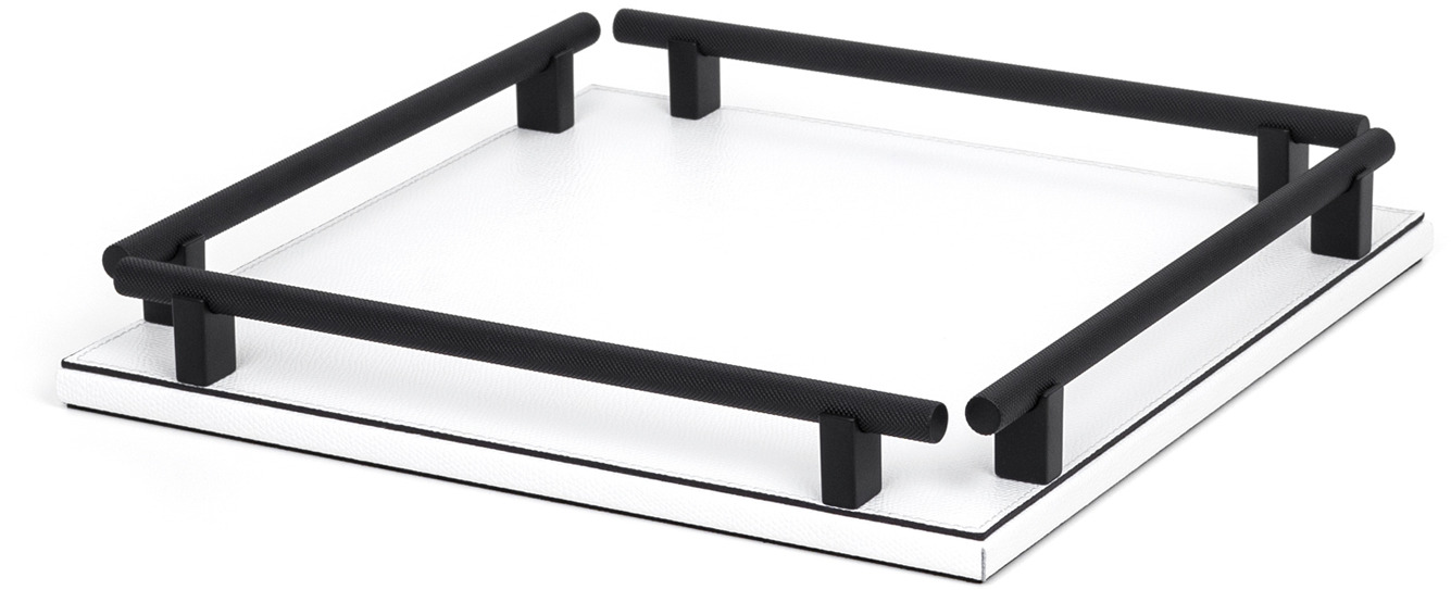 Квадратный поднос Robert - 53,5X53,5 см / металл-отделка_сатин-латунь / плетеная кожа_верблюжья