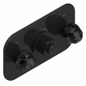 A2K-5401BEH Накладка с ручкой регулировки температуры и двумя маховиками для термостатического смесителя с горизонтальной установкой Thg-paris Panthere с чёрным хрусталём Покрытие PVD бронза