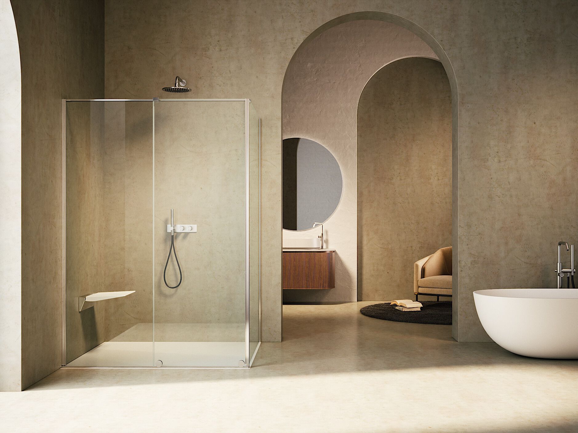 Стеклянная угловая душевая кабина с раздвижной дверью Provex Industrie S-Lite ARCH-00022487 - Вид №1