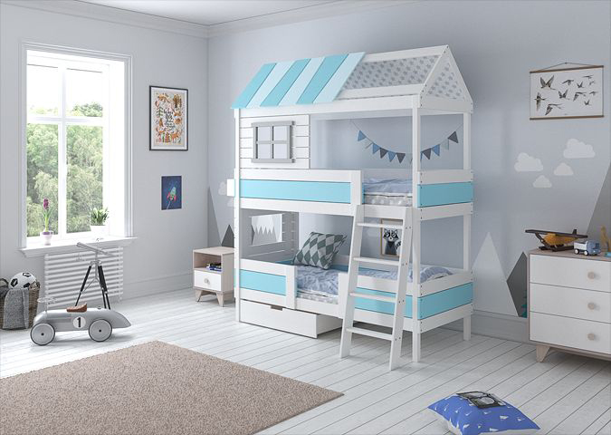 Кровать-домик двухъярусная Home nord M 80х160 см белая, голубая ELLIPSE ELLIPSE HOME 351778 Белый;голубой Santreyd  - Вид №2