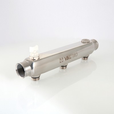 VTc.510.SS.060403 Коллектор из нержавеющей стали с межосевым расстоянием выходов 100 мм Valtec 1", 3 x 1/2"  - Вид №3