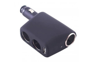 15971225 Разветвитель прикуривателя 2 гнезда + USB черный, USB 1 A, предохранитель 10 А S02301010 SKYWAY