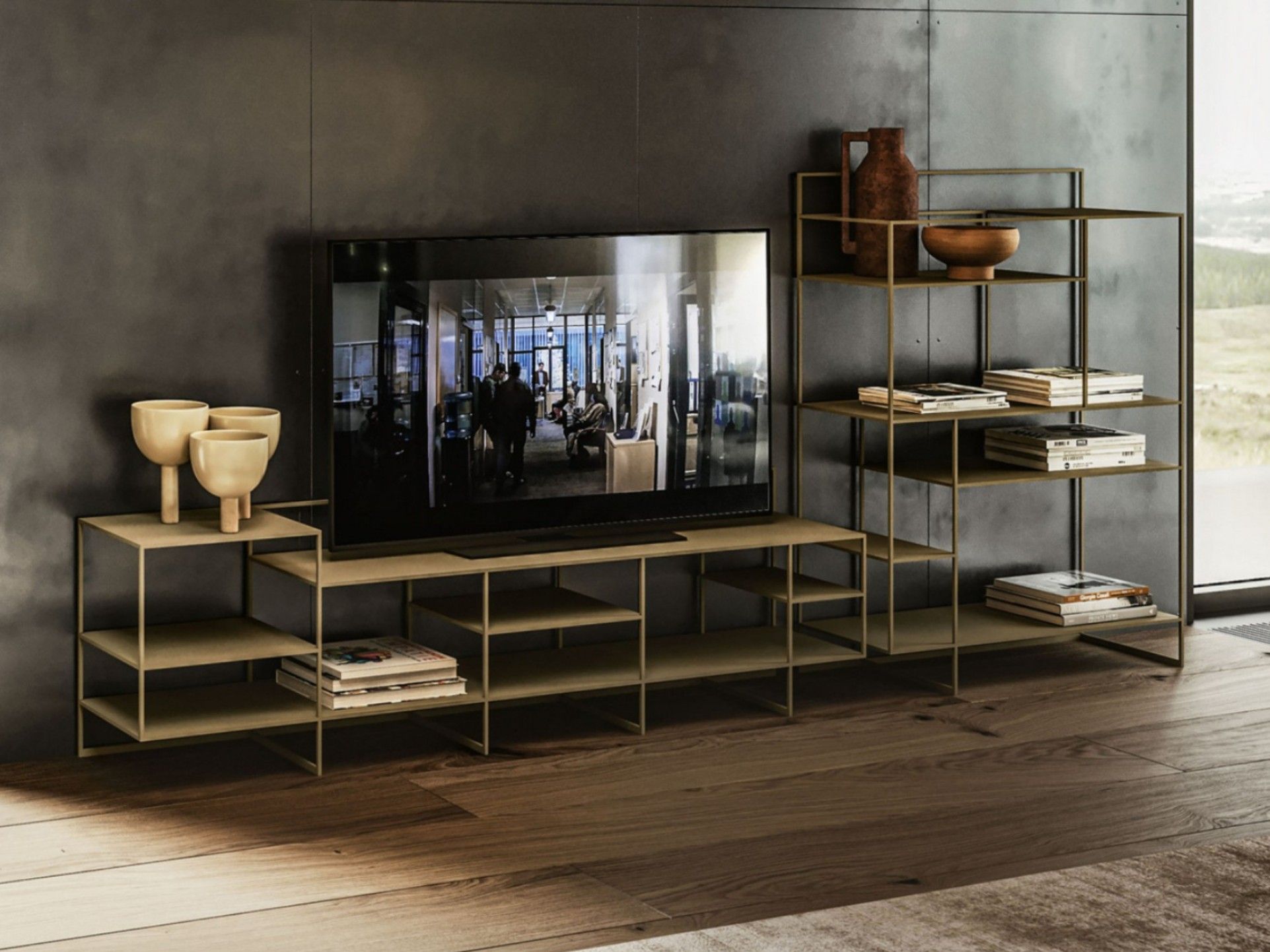 Металлический шкаф для телевизора с книжным шкафом Ronda Design Levia ARCH-00076529