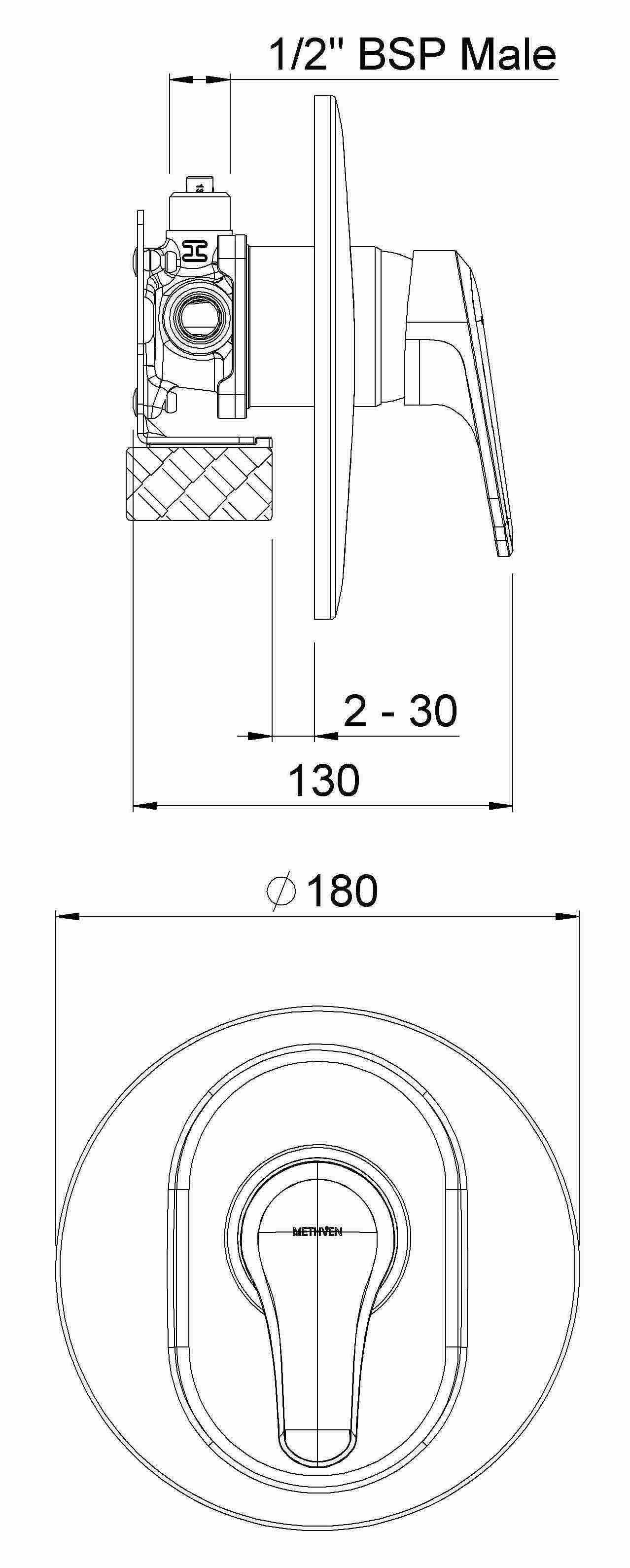 TPAPS2JCP Смеситель для душа Celeste Jumbo с Fastflow II Methven - Вид №1
