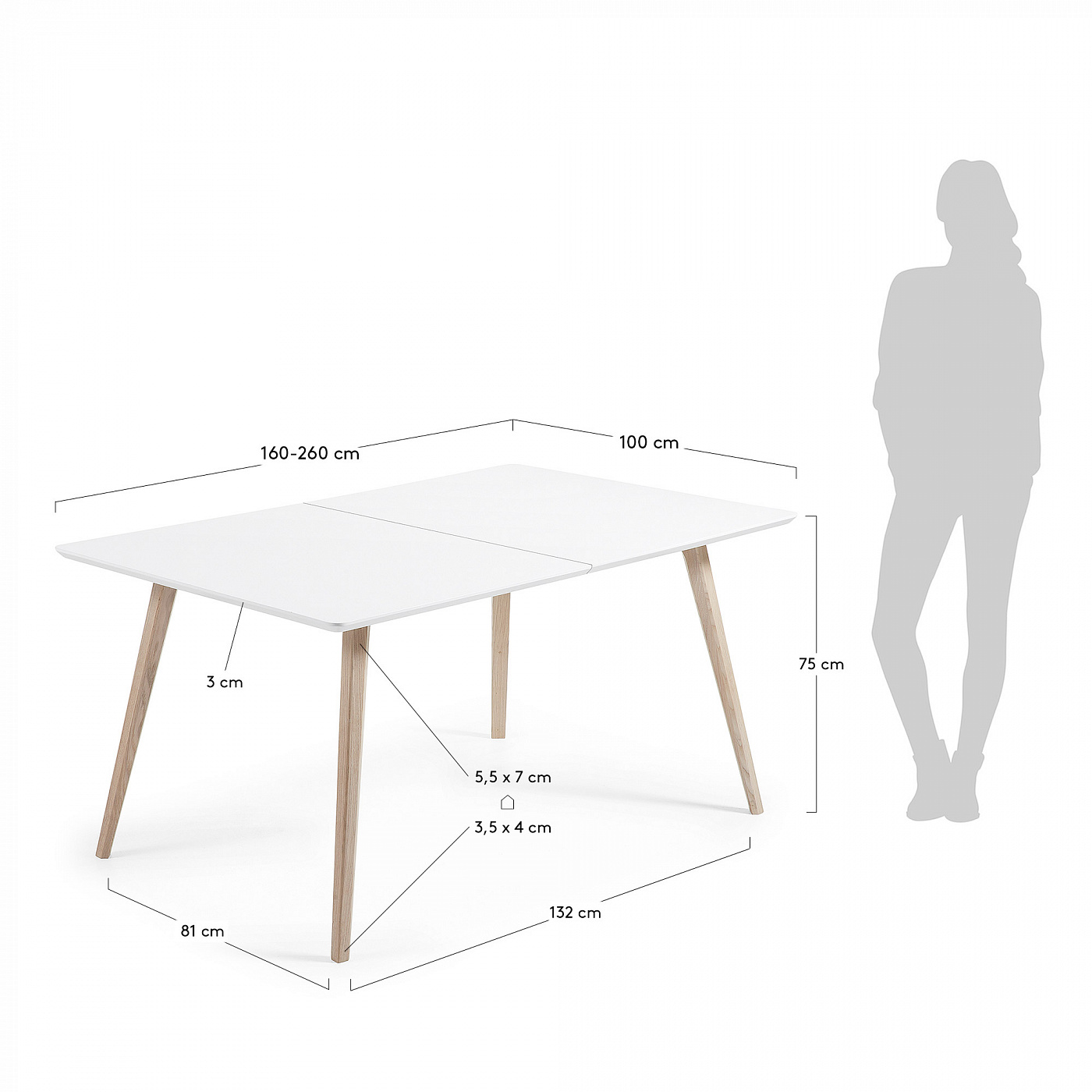 051842 Стол Quatre 160(260)x100 белый La Forma Eunice - Вид №7