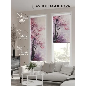 91834143 Рулонная штора At home Фореста 62x170 см цвет розовый/фиолетовый STLM-1462250