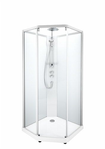 558.915.00.1 IDO Showerama 10-5 900x800 Pentagon Comfort, душевая кабина IDO Showerama в сборе с пятиугольным покрытием Comfort, пятиугольные алюминиевые профили / прозрачное стекло / матовое стекло сзади, 900X800 мм 