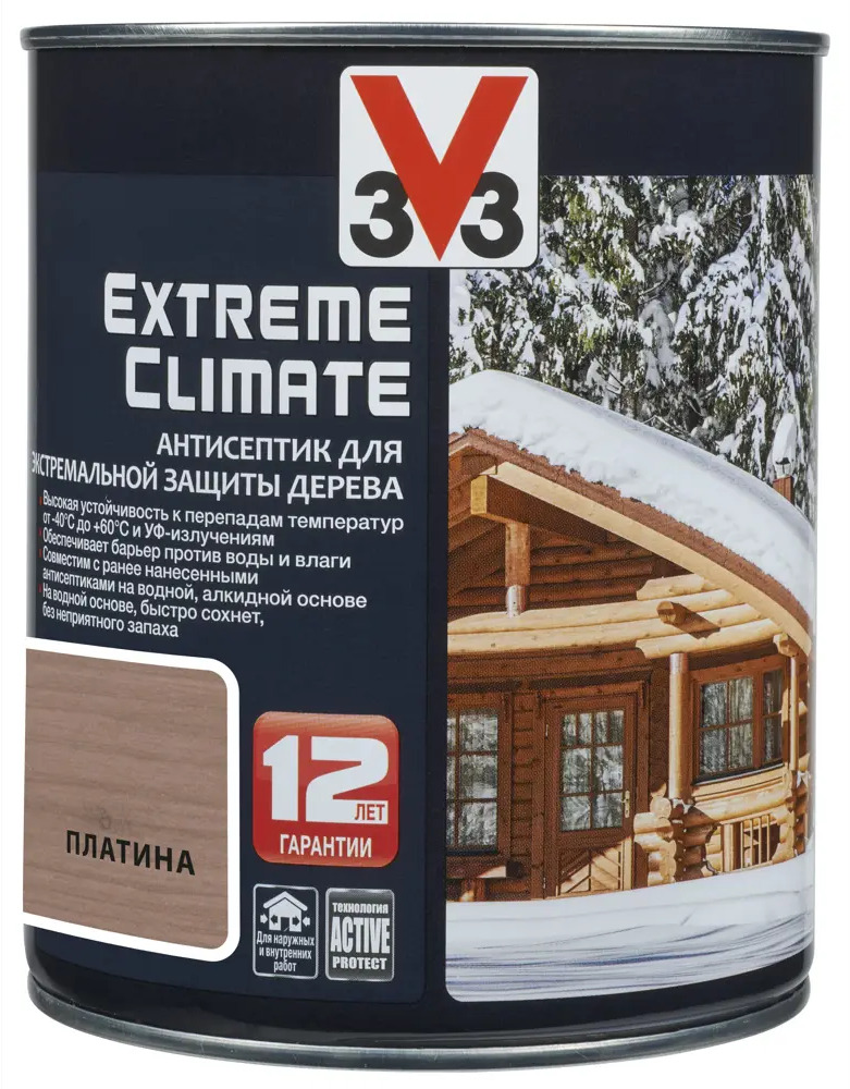 98294420 Антисептик акриловый для дерева V33 EXTREME CLIMATE матовый платина 0.9 л STLM-0858312