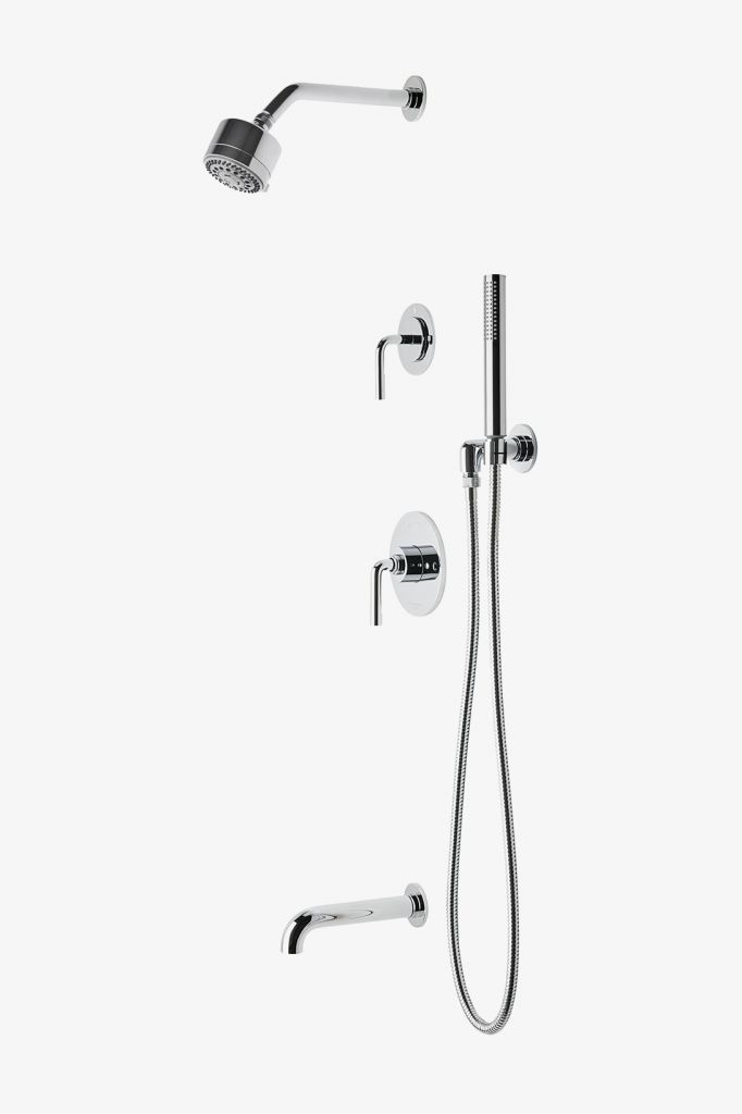 FLSP24 Комплект для душа Flyte с балансировкой давления с душевой лейкой 3 1/4 дюйма, ручным душем, изливом ванны и рукояткой отводного рычага Waterworks 