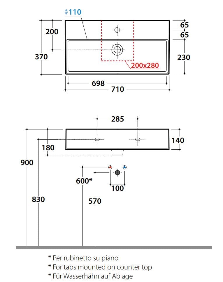 Керамическая прямоугольная одиночная раковина Ceramica Globo плиты ARCH-00126086 - Вид №2