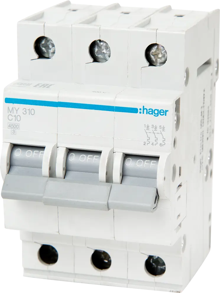 12868261 Автоматический выключатель Hager MY310 3P C10 А 4.5 кА STLM-0002477