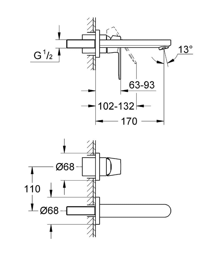 Однорычажный смеситель для раковины с 2 отверстиями Grohe Eurosmart Cosmopolitan ARCH-00060165 - Вид №3