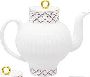 10536921 Императорский фарфоровый завод Сервиз чайный 6/20 "Розовая сетка" "Волна" Фарфор костяной 