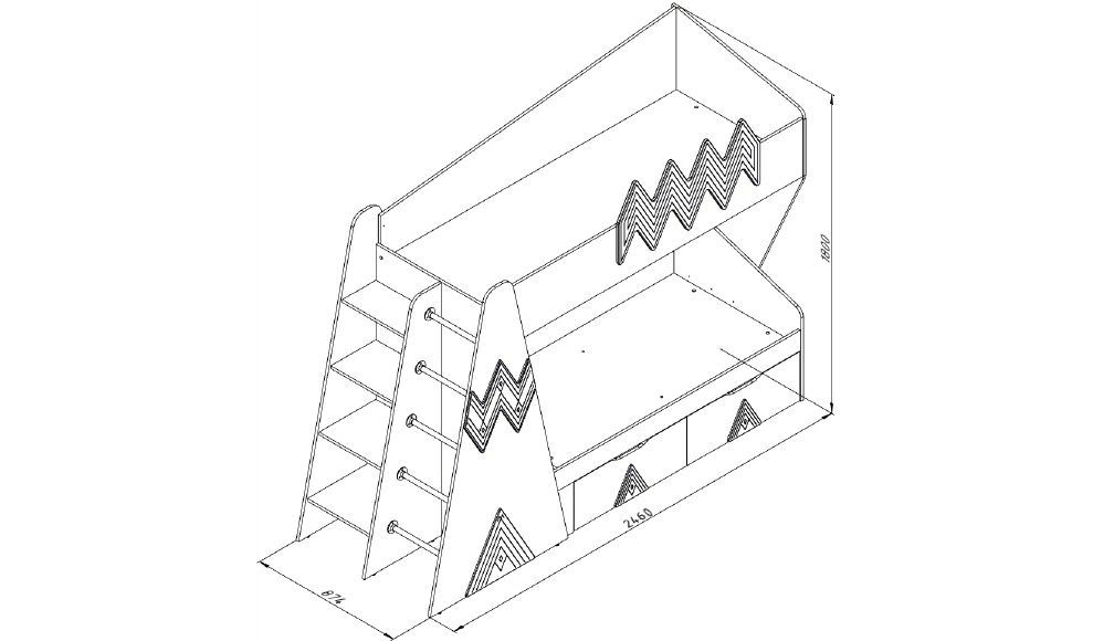 Кровать детская двухъярусная левая "Апачи" МАНДАРИН АПАЧИ 178642 Оранжевый;молочный Santreyd  - Вид №4
