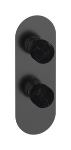 Комплект наружных частей термостата с дивертером на 2 потребителя - вертикальная овальная панель с ручками Marmo WE ARE IB eua612csnmr_2 Brushed Black Chrome Aqua