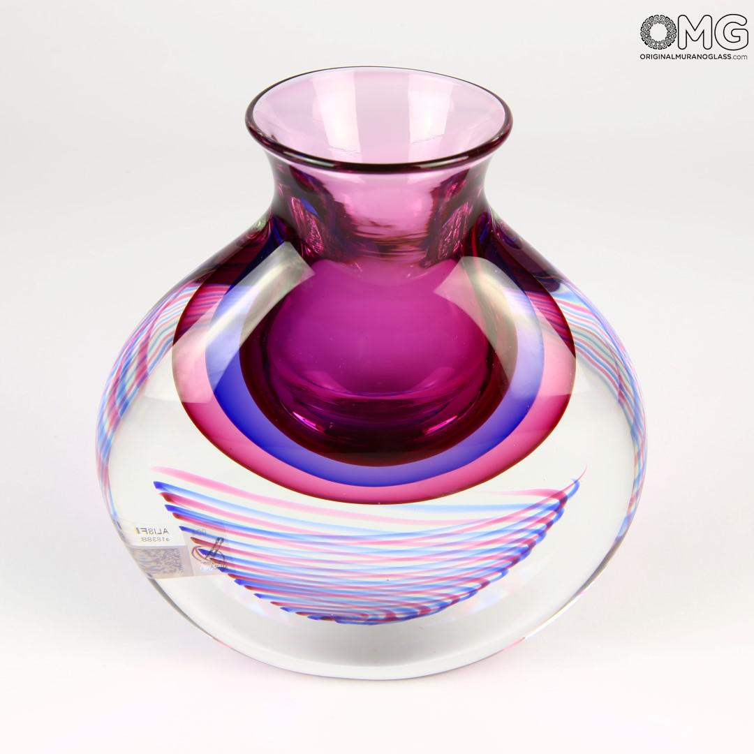 2663 ORIGINALMURANOGLASS Ваза Маго - сиреневая - соммерсо - Original Murano Glass OMG 17 см  - Вид №1