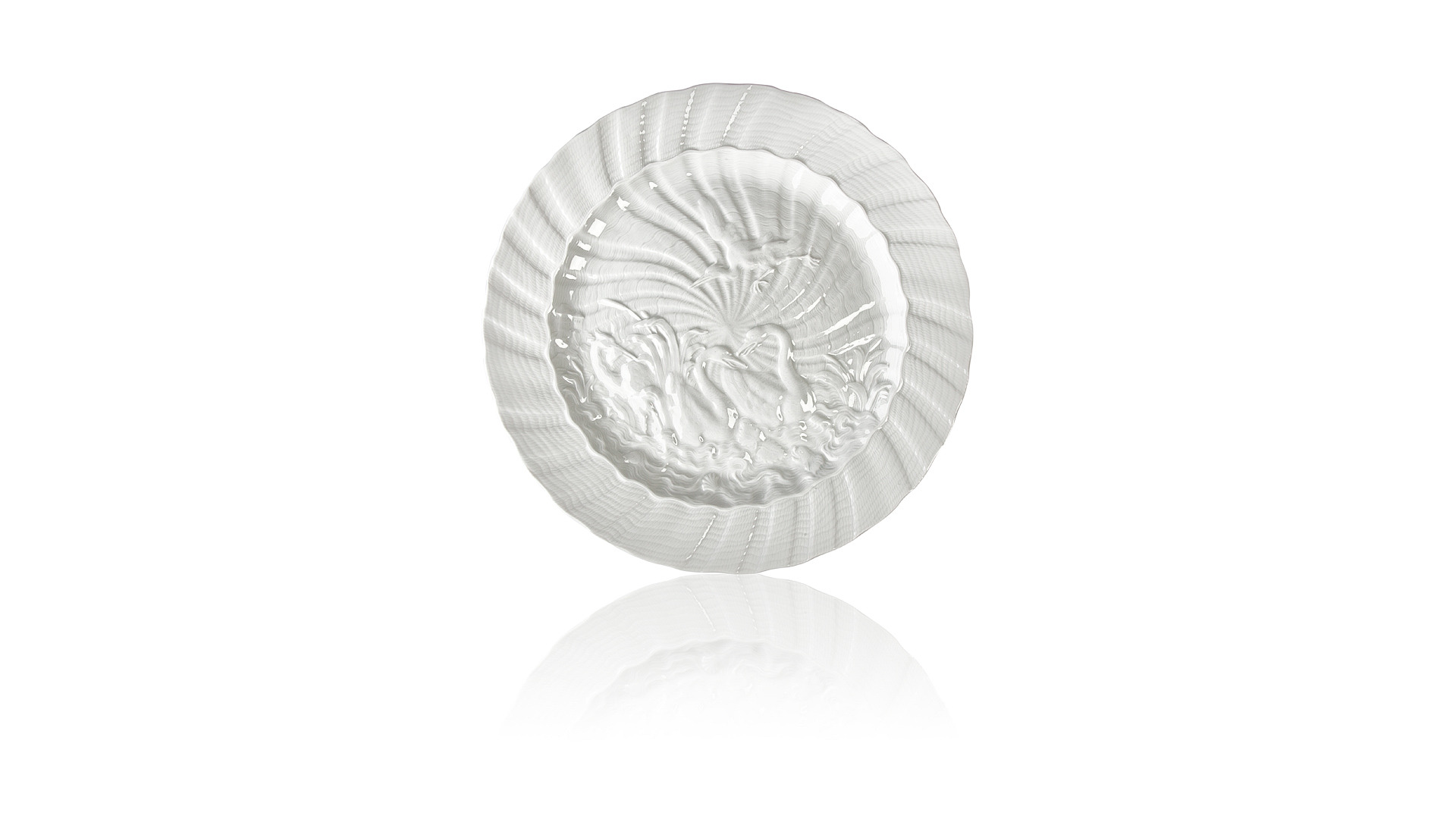 10645332 Meissen Набор из 6 тарелок подстановочных  Meissen "Лебединый сервиз" (белый рельеф), 32см Фарфор  - Вид №1