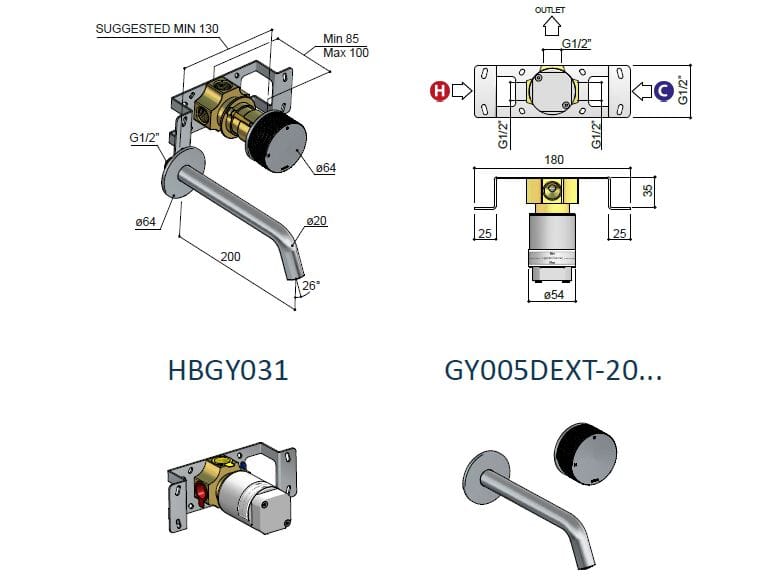Латунный смеситель для раковины с 2 отверстиями Hotbath Guy ARCH-00080168 - Вид №2