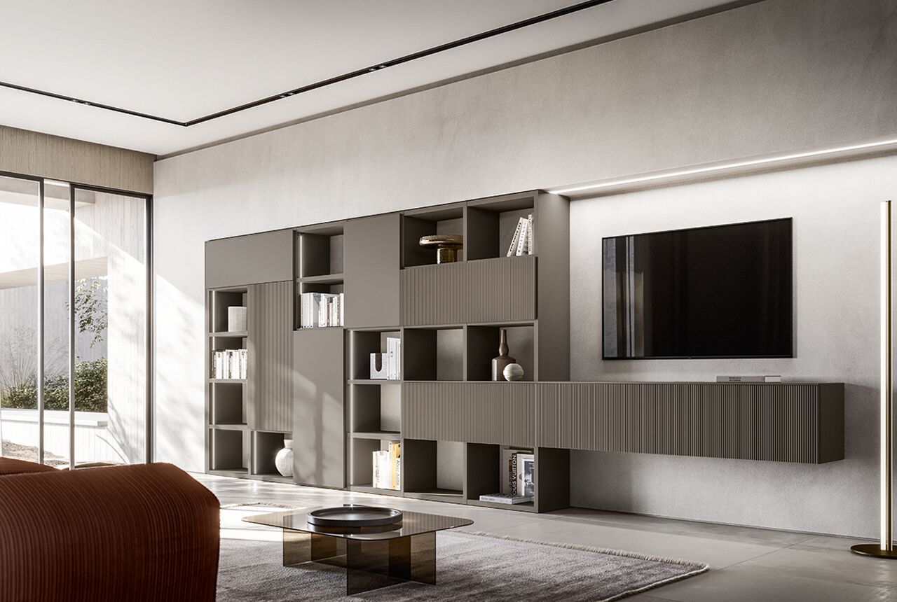 Секционный деревянный книжный шкаф со встроенным освещением Santalucia Mobili HND067 ARCH-00134875 - Вид №1