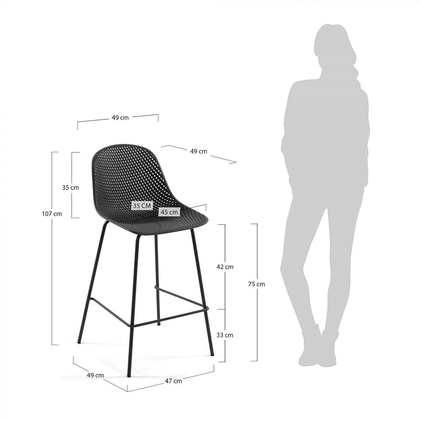 070432 Барный стул серый La Forma Quinby  - Вид №1
