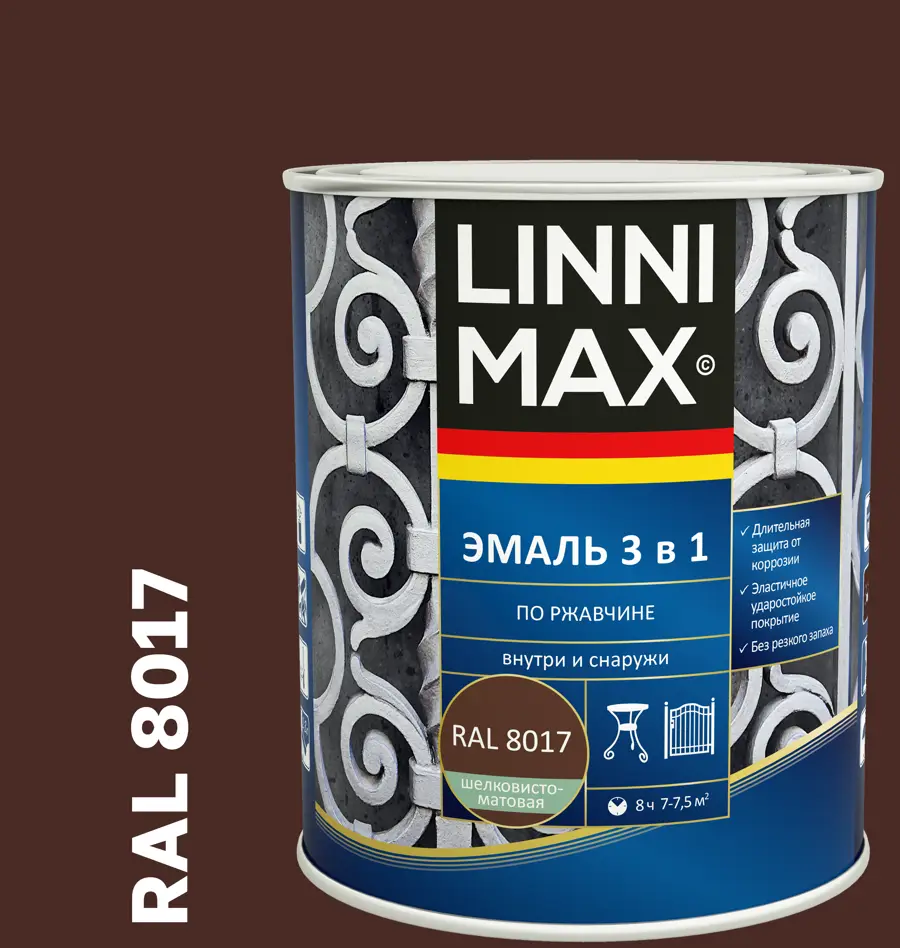 89349594 Грунт-эмаль по ржавчине 3 в 1 Linnimax цвет шоколадно-коричневый полуматовый 0.75 л STLM-0853442